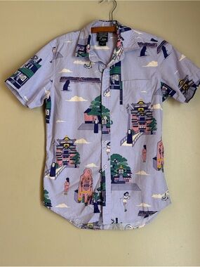 SPIRITED AWAY Studio Ghibli Kaonashi Button Front Short Sleeve Shirt Men Xs
